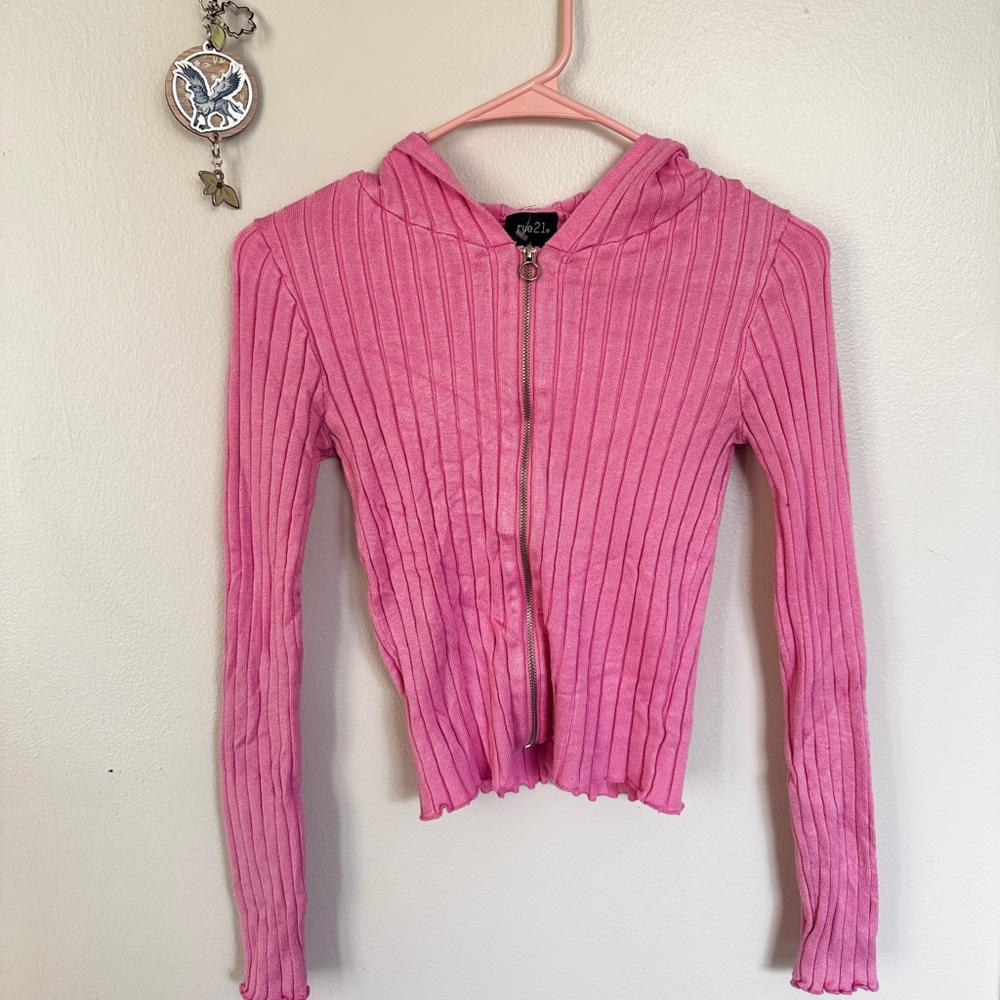 Rue21 Pink Ribbed Zip-Up